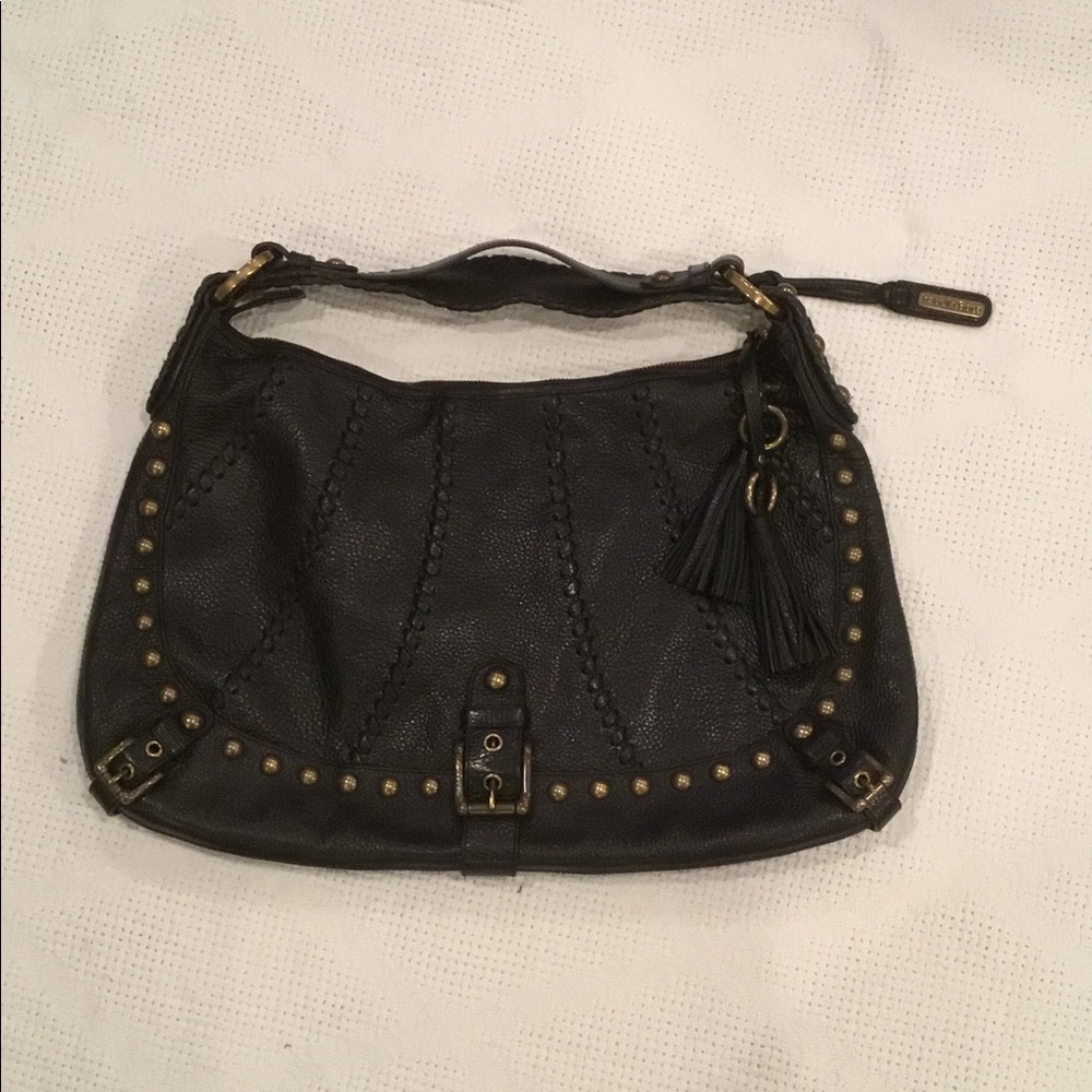 Isabella Fiore Black Shoulder Bag with Gold Accents